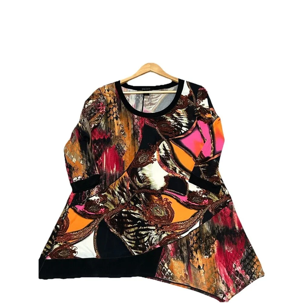 Eva Varro Floral Large Tunic Top Womens Black Thick Liquid Knit Witchy Artsy USA - Picture 2 of 13